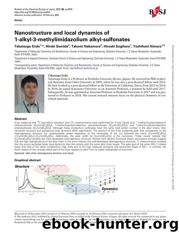 Nanostructure and local dynamics of 1-alkyl-3-methylimidazolium alkyl-sulfonates by Takatsugu Endo & Hiroki Sumida & Takumi Nakamura & Hiroaki Sugihara & Yoshifumi Kimura