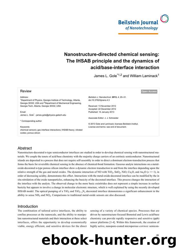 Nanostructure-directed chemical sensing: The IHSAB principle and the dynamics of acidbase-interface interaction by James L. Gole William Laminack