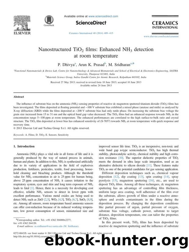 Nanostructured TiO2 films_ Enhanced NH3 detection at room temperature by P. Dhivya & Arun K. Prasad & M. Sridharan
