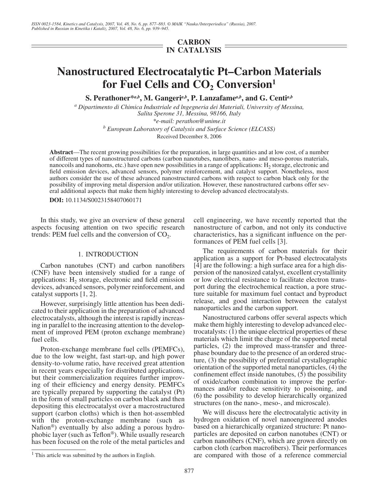 Nanostructured electrocatalytic Pt-carbon materials for fuel cells and CO<Subscript>2<Subscript> conversion by Unknown