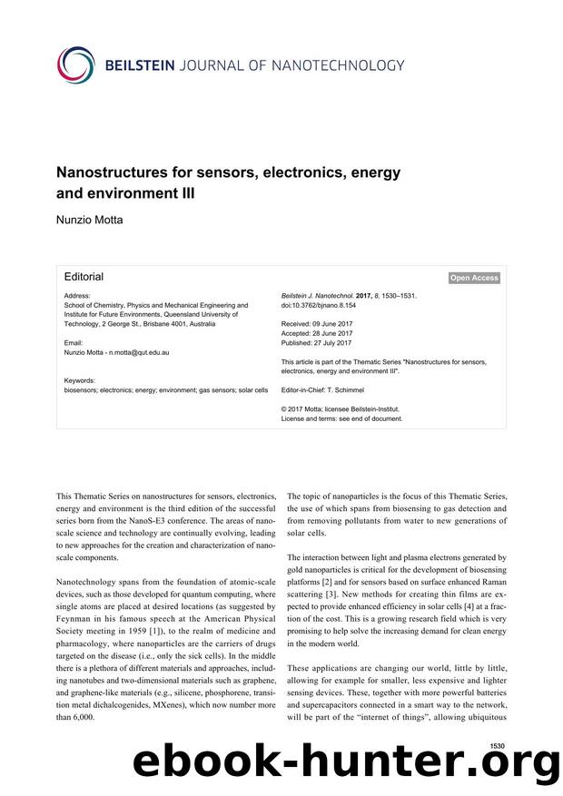 Nanostructures for sensors, electronics, energy and environment III by Nunzio Motta