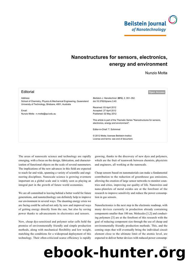 Nanostructures for sensors, electronics, energy and environment by Nunzio Motta