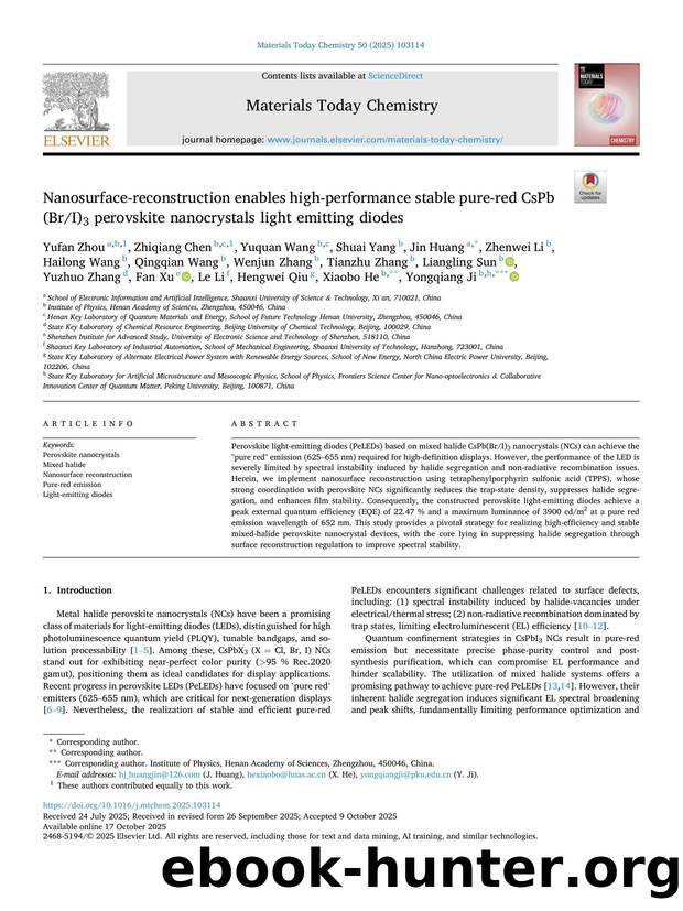 Nanosurface-reconstruction enables high-performance stable pure-red CsPb(BrI)3 perovskite nanocrystals light emitting diodes by Yufan Zhou