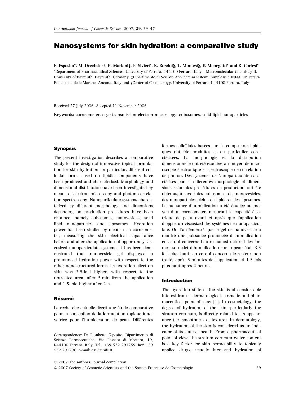 Nanosystems for skin hydration: a comparative study by Unknown