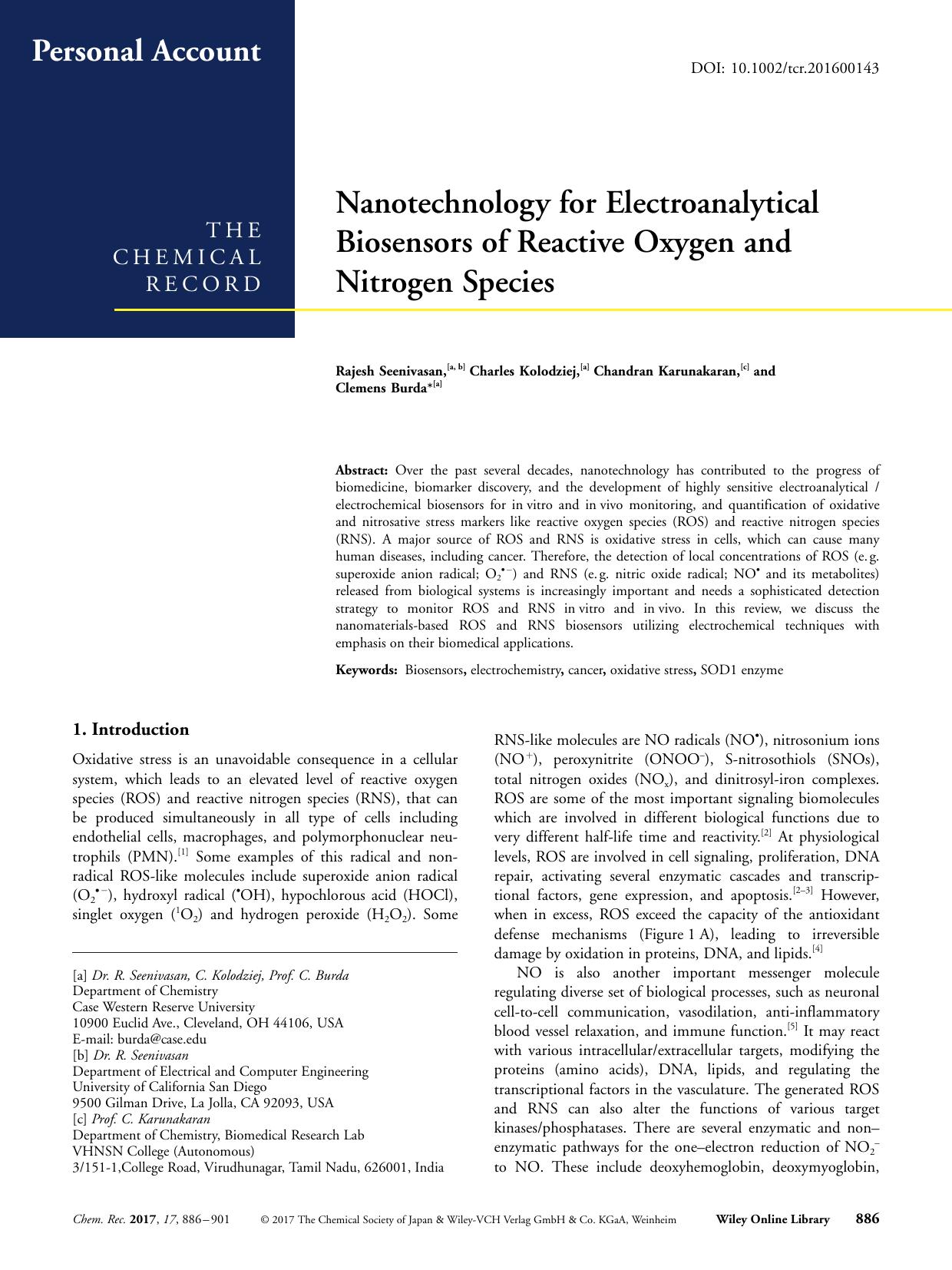 Nanotechnology for Electroanalytical Biosensors of Reactive Oxygen and Nitrogen Species by Unknown
