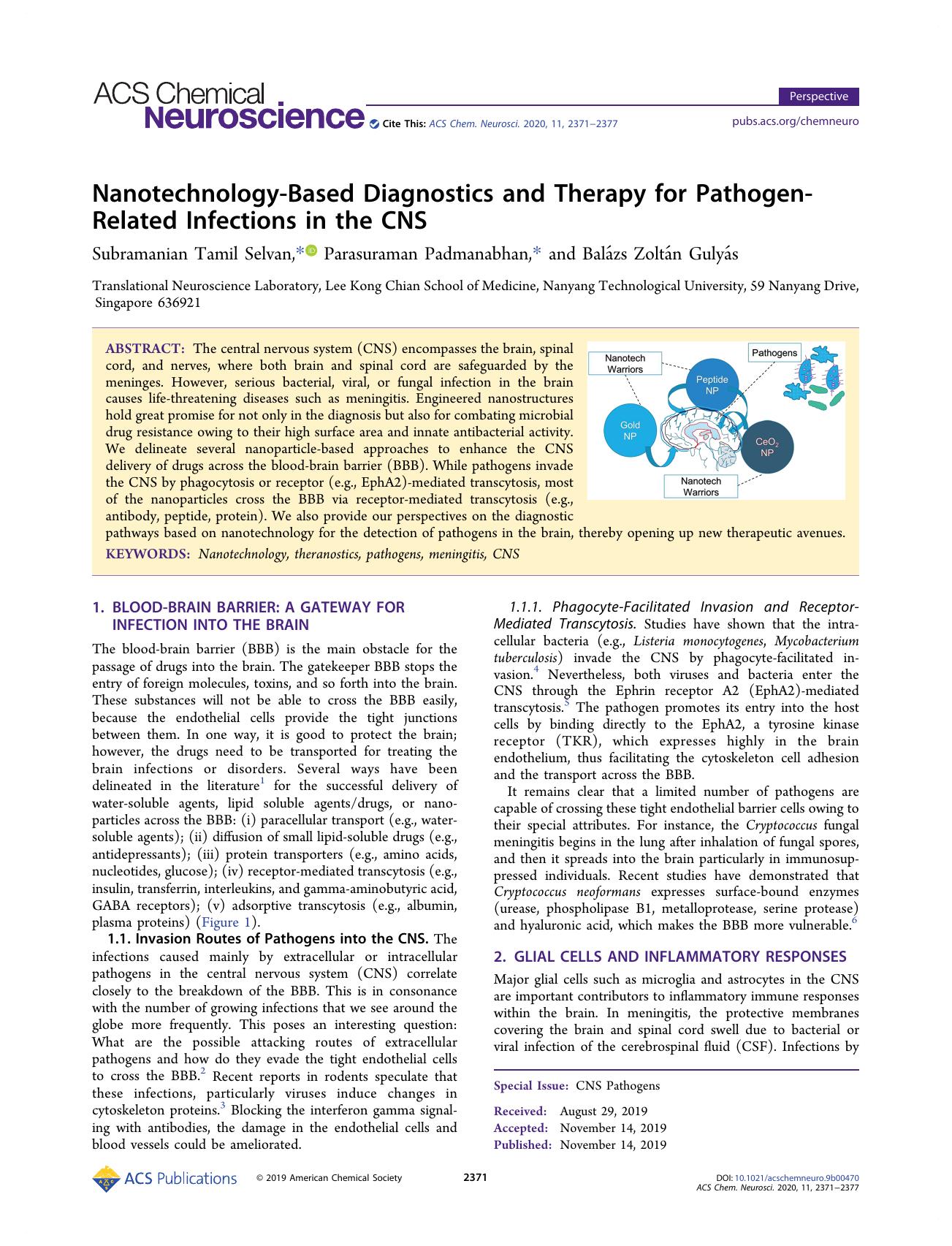 Nanotechnology-Based Diagnostics and Therapy for Pathogen-Related Infections in the CNS by Subramanian Tamil Selvan Parasuraman Padmanabhan and Balázs Zoltán Gulyás