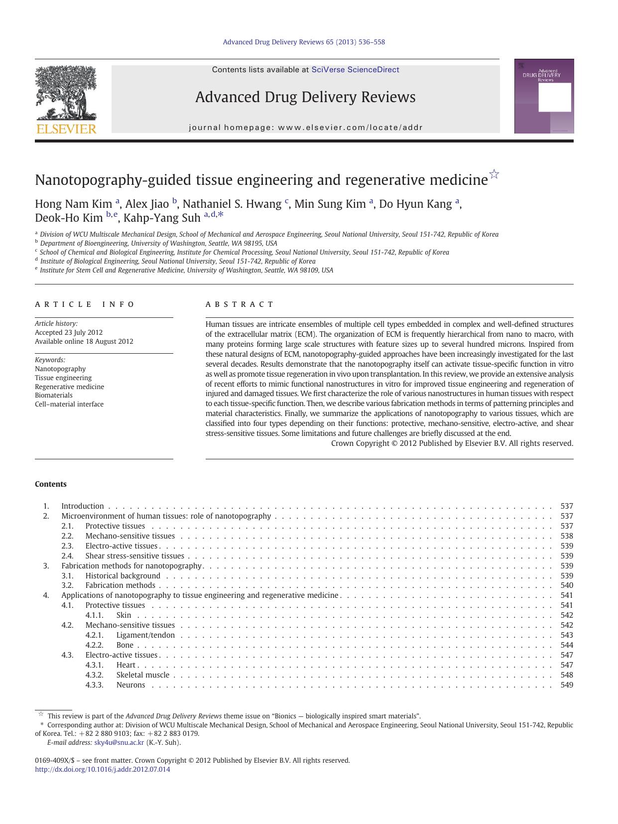 Nanotopography-guided tissue engineering and regenerative medicine by unknow