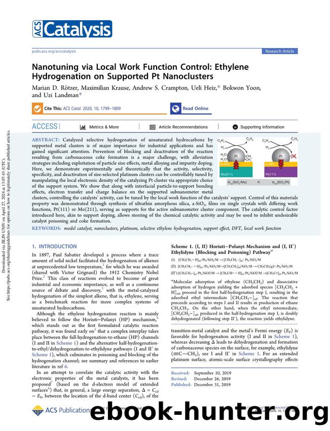 Nanotuning via Local Work Function Control: Ethylene Hydrogenation on Supported Pt Nanoclusters by Marian D. Rötzer Maximilian Krause Andrew S. Crampton Ueli Heiz Bokwon Yoon & Uzi Landman