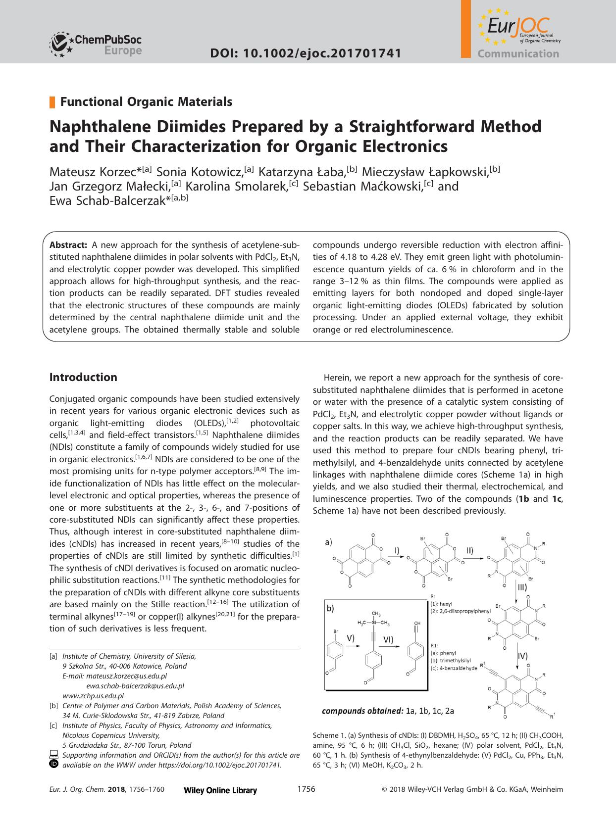 Naphthalene Diimides Prepared by a Straightforward Method and Their Characterization for Organic Electronics by Unknown