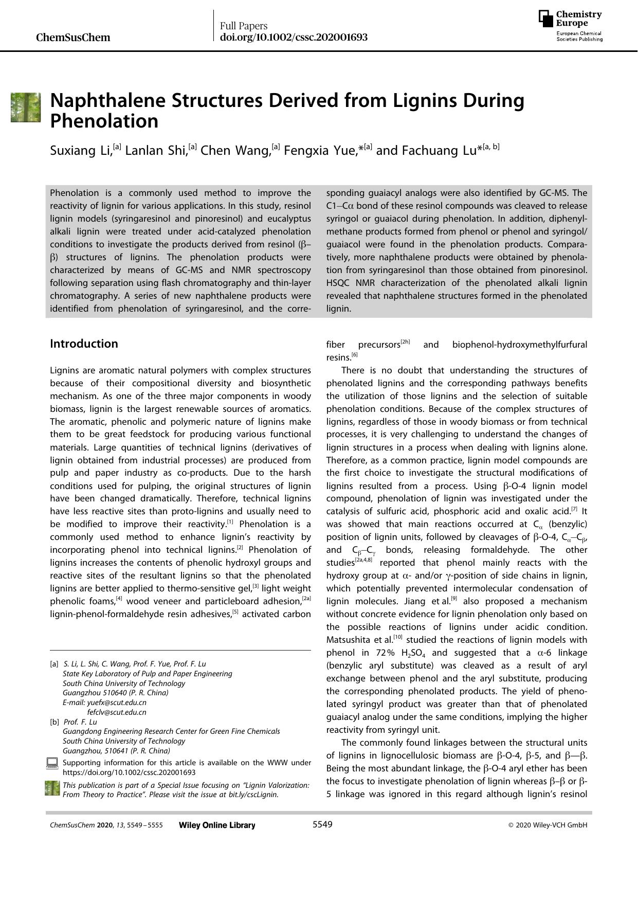 Naphthalene Structures Derived from Lignins During Phenolation by Unknown