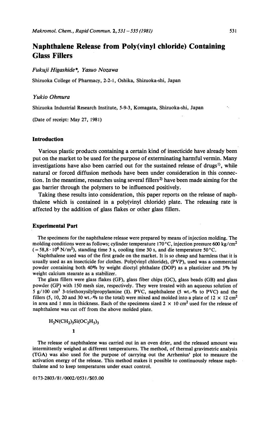 Naphthalene release from poly(vinyl chloride) containing glass fillers by Unknown