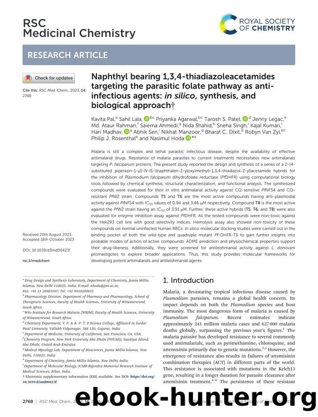 Naphthyl bearing 1,3,4-thiadiazoleacetamides targeting the parasitic folate pathway as anti-infectious agents: in silico, synthesis, and biological approach by unknow