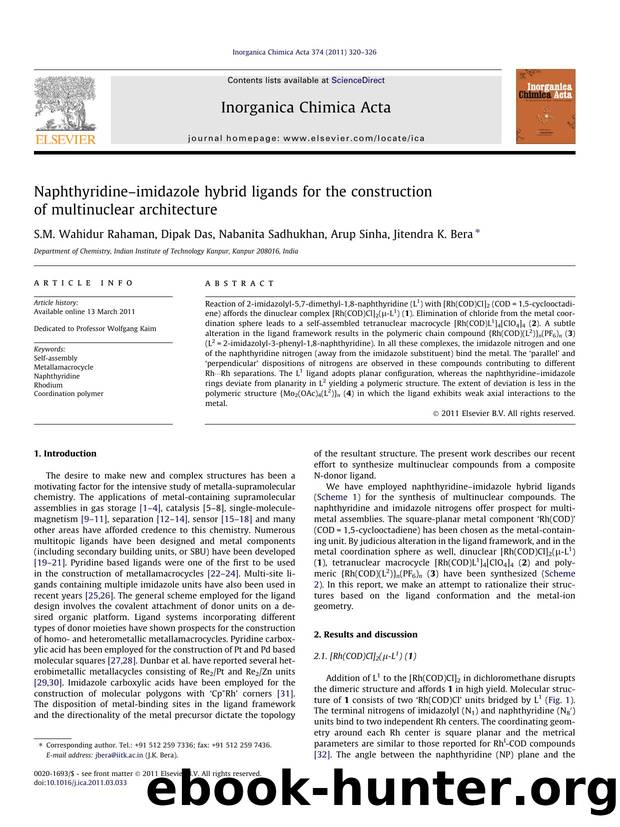 NaphthyridineÃ¢â¬âimidazole hybrid ligands for the construction of multinuclear architecture by S.M. Wahidur Rahaman & Dipak Das & Nabanita Sadhukhan & Arup Sinha & Jitendra K. Bera