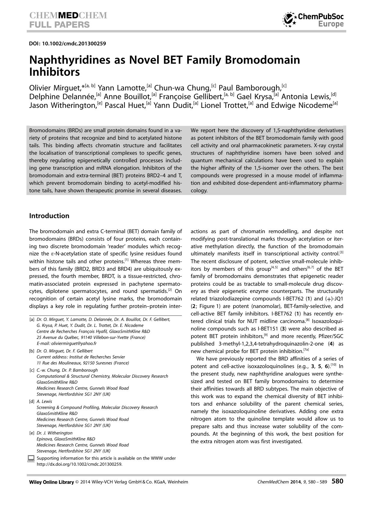 Naphthyridines as Novel BET Family Bromodomain Inhibitors by Unknown