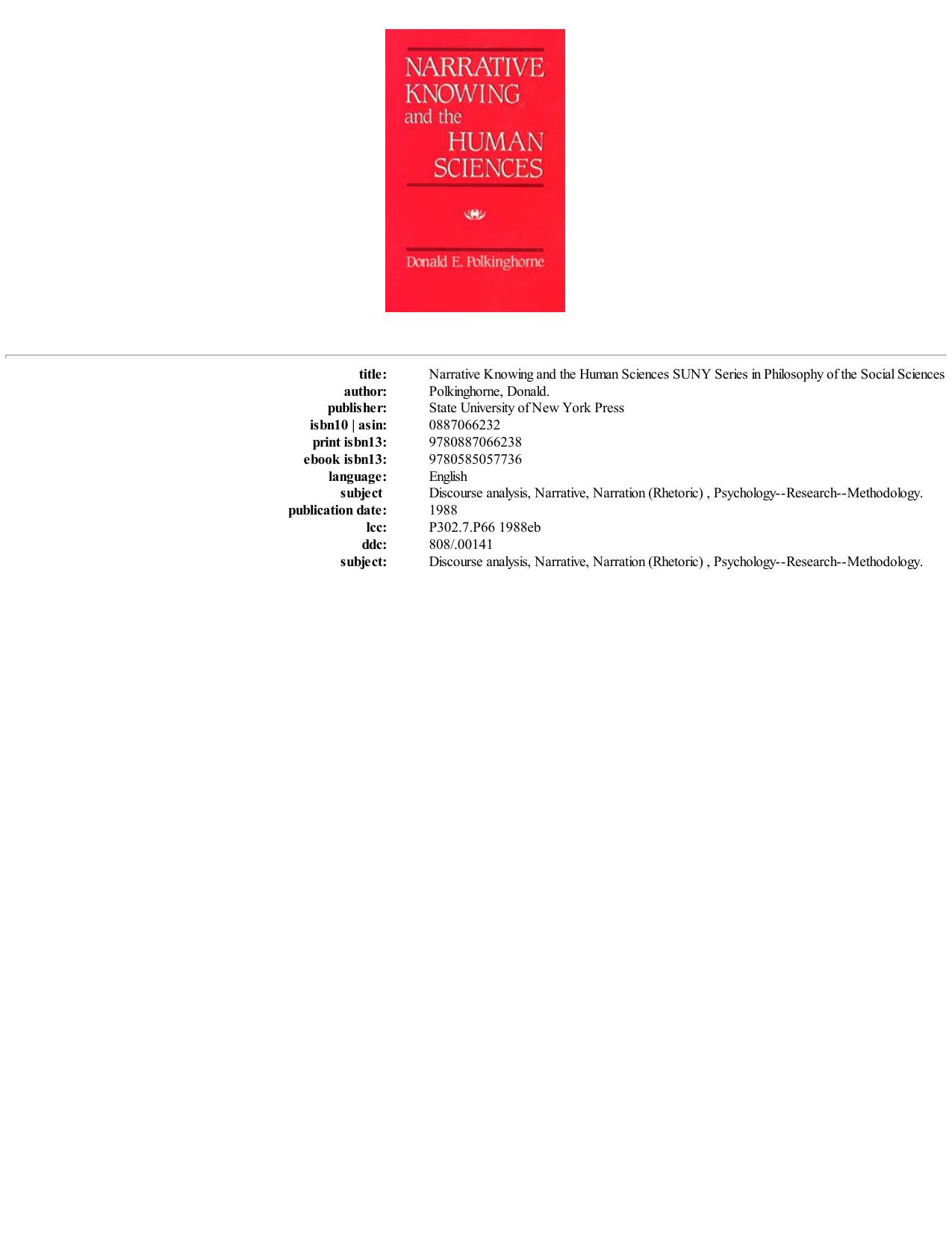 Narrative Knowing and the Human Sciences by Donald E. Polkinghorne