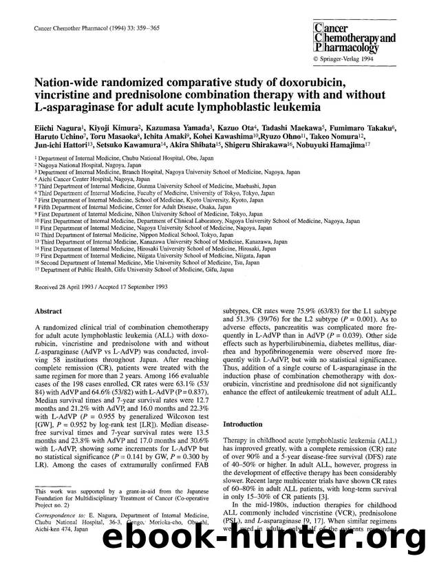 Nation-wide randomized comparative study of doxorubicin, vincristine and prednisolone combination therapy with and without L-asparaginase for adult acute lymphoblastic leukemia by Unknown