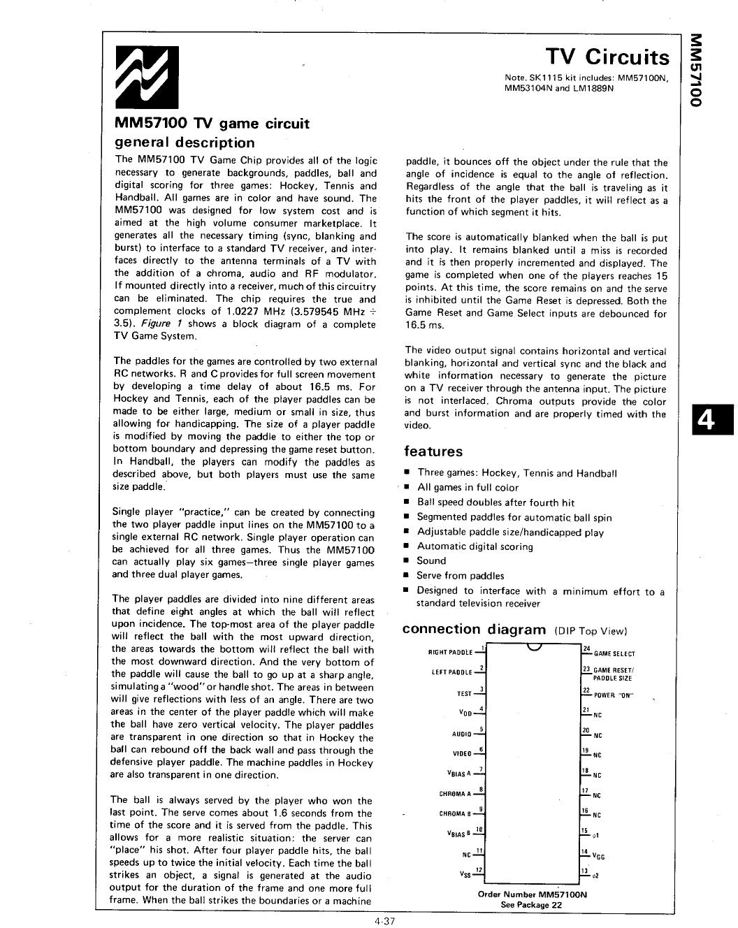 National 57100 TV Game datasheet by Unknown