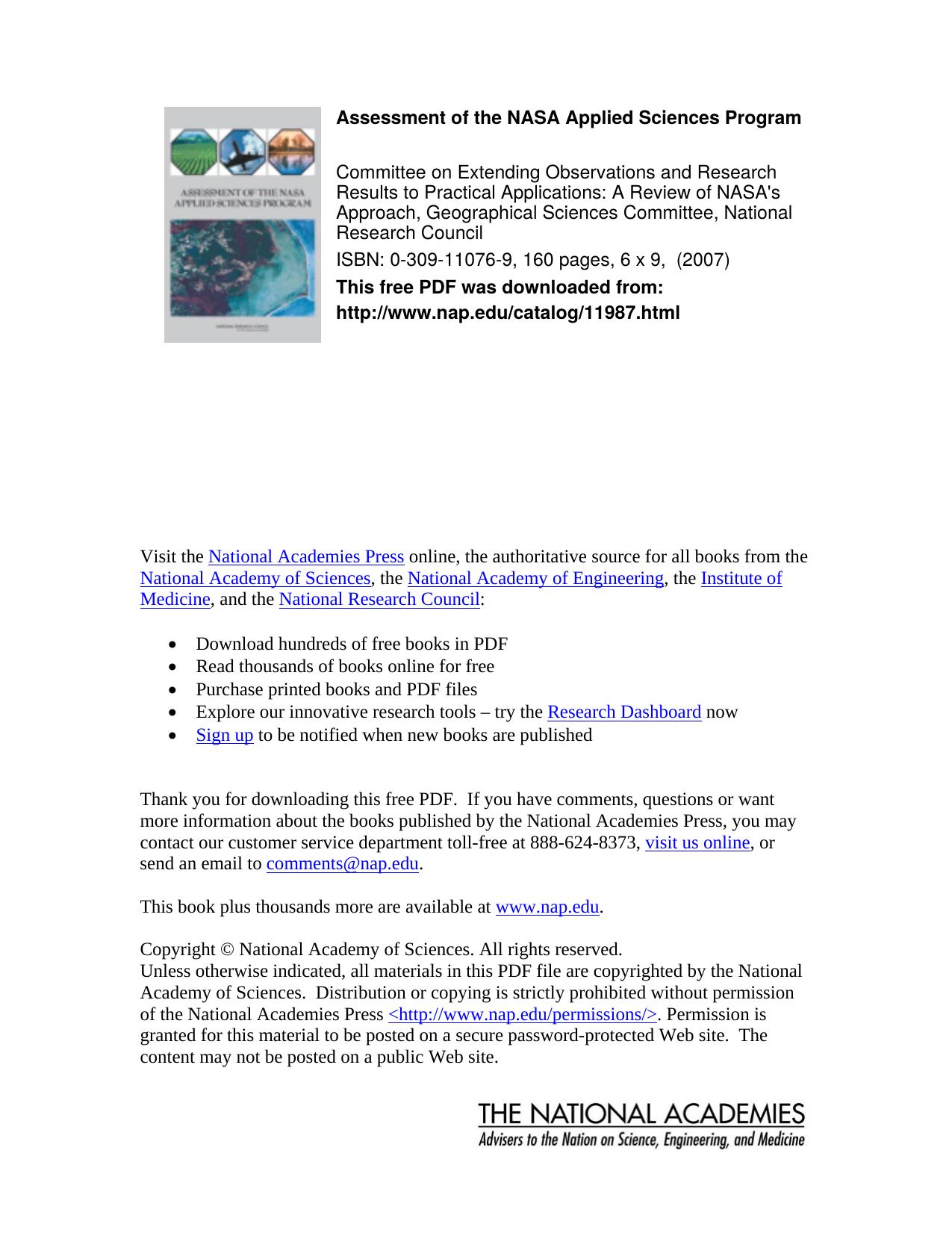 National Academies Press Assessment of the NASA Applied Sciences Program (2007)(en)(160s) by Unknown