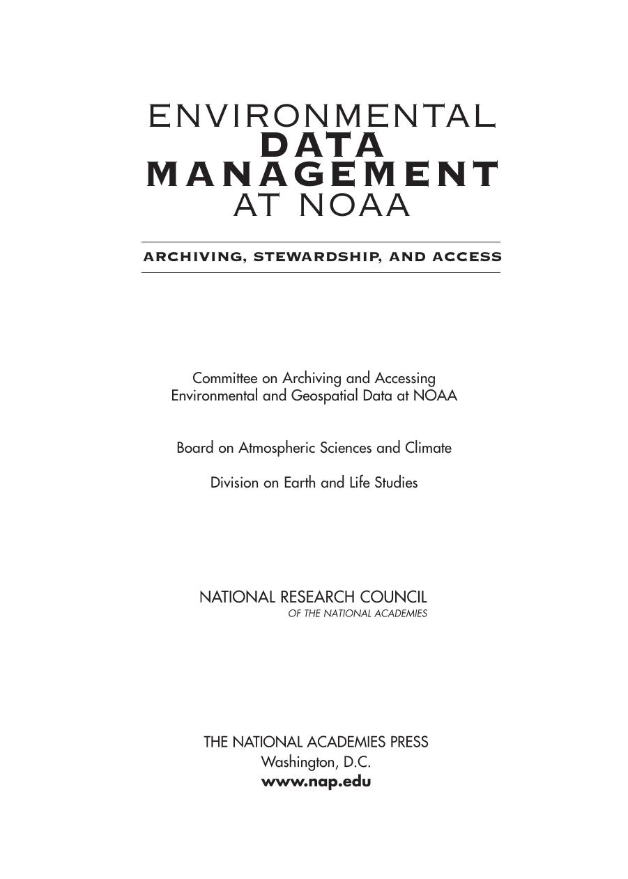 National Academies Press Environmental Data Management at NOAA[c] Archiving, Stewardship, and Access (2007)(en)(130s) by Unknown