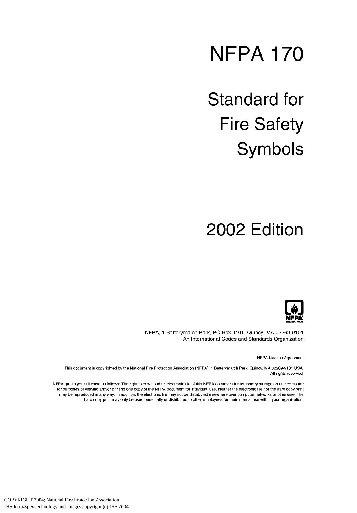 National Fire Protection Association by NFPA 170 Standard for Fire Safety Symbols (2002 Edition)(2004)(43s)