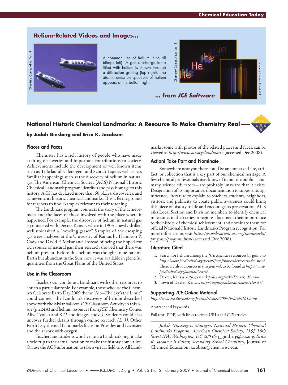 National Historic Chemical Landmarks: A Resources To Make Chemistry Real by Erica K. Jacobsen