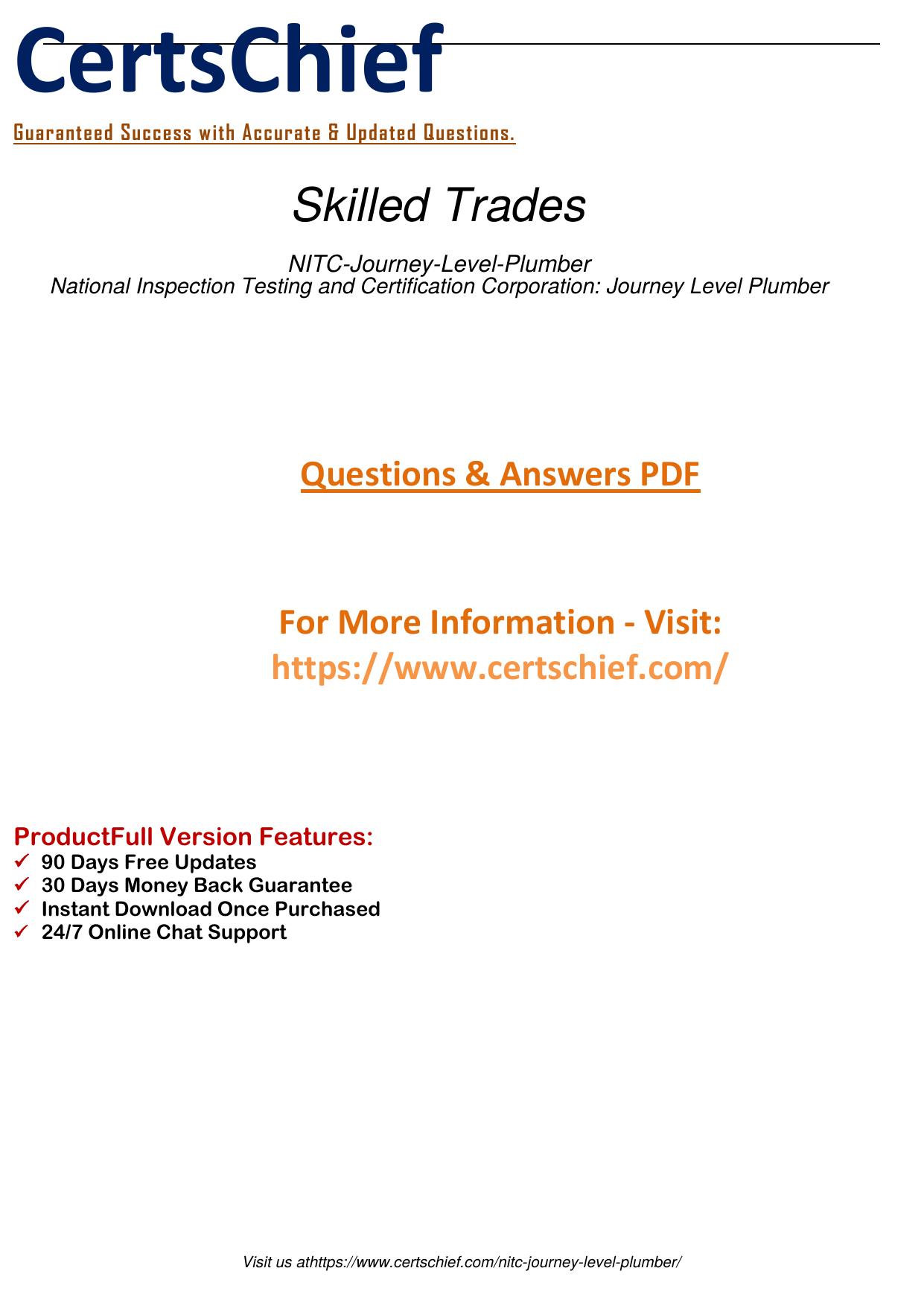 National Inspection Testing and Certification Corporation (NITC) offers the Journey Level Plumber exam for those seeking certification as a skilled plumber. by CertsChief