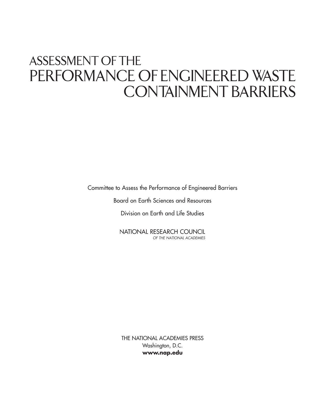 National Research Council Assessment of the Performance of Engineered Waste Containment Barriers (2007)(en)(134s) by Unknown