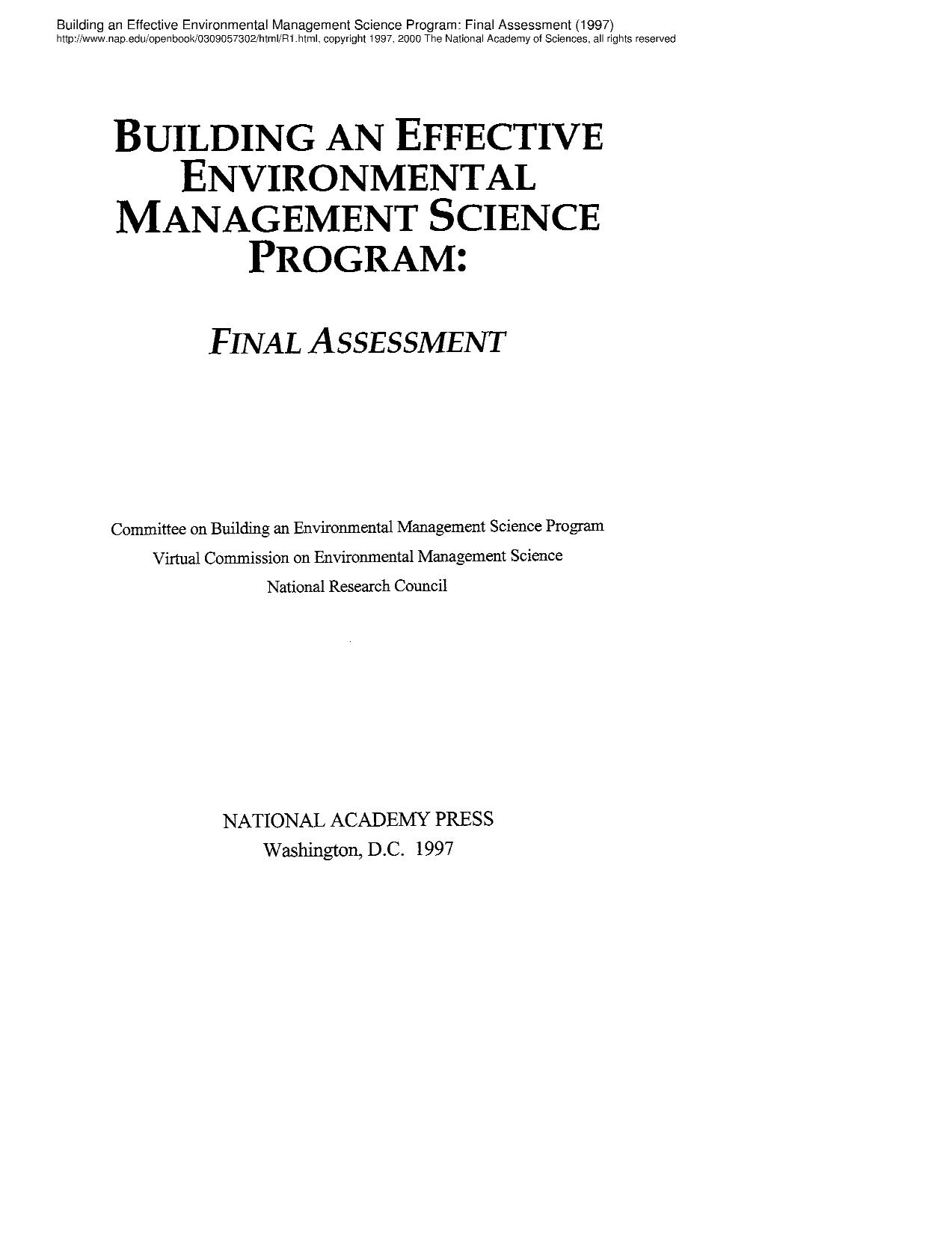 National Research Council Building an Effective Environmental Management Science Program[c] Final Assessment (1997)(en)(184s) by Unknown