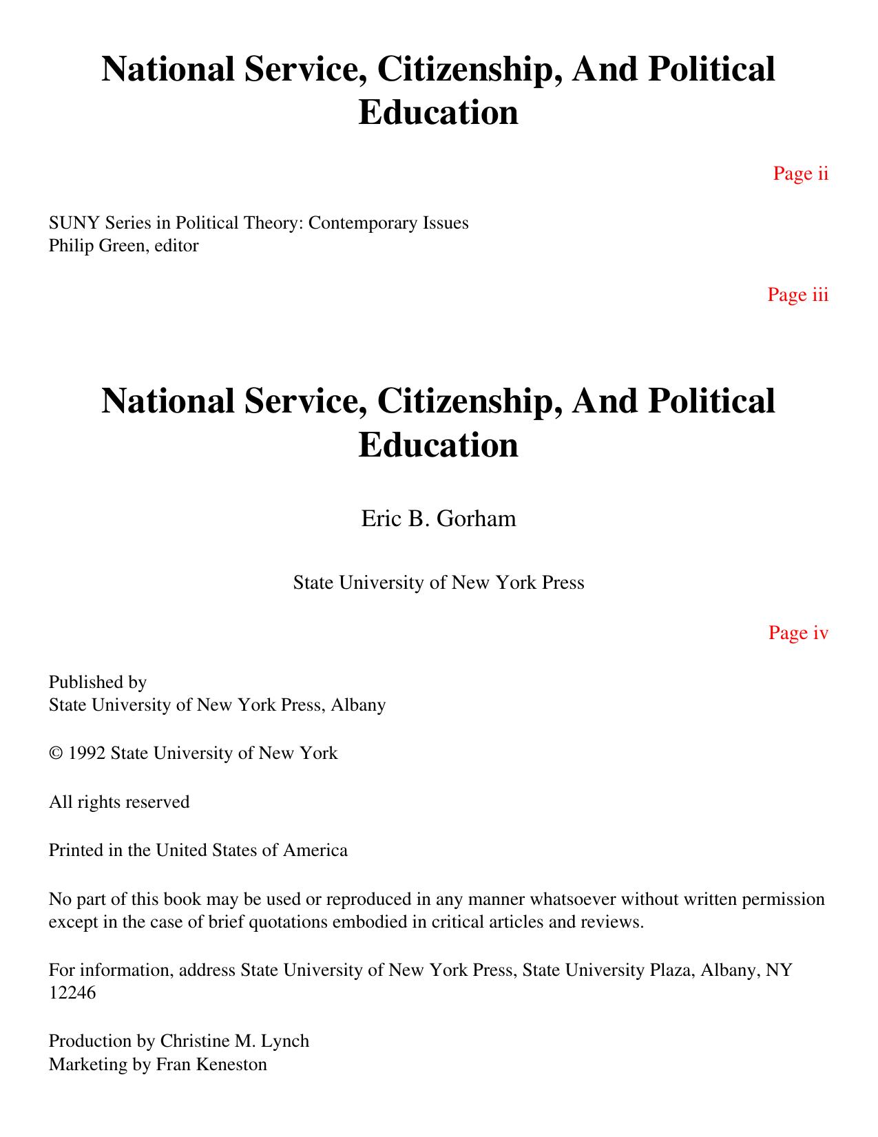 National Service, Citizenship, and Political Education by Eric B. Gorham
