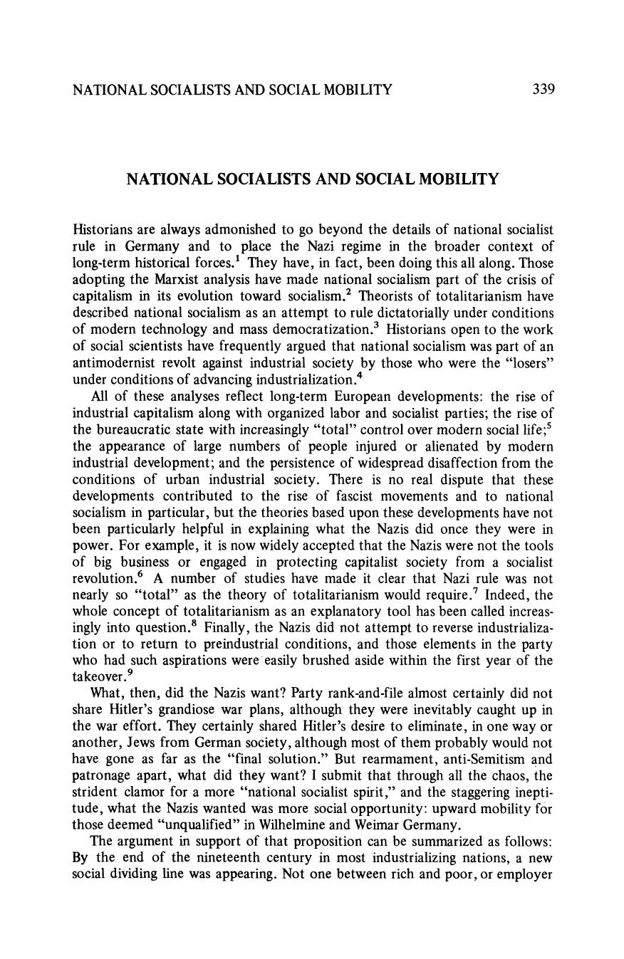 National Socialists and Social Mobility by Unknown