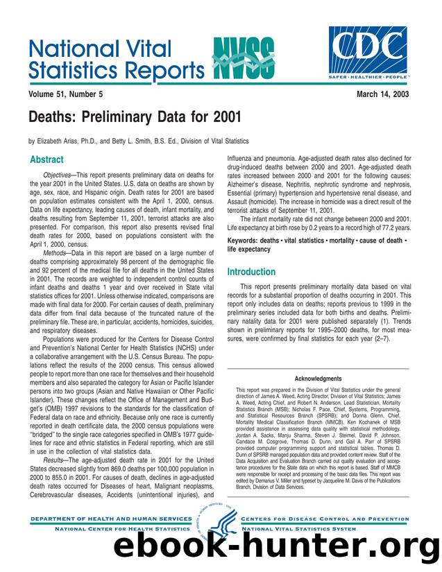 National Vital Statistics Report; Vol. 51, No. 5 (3142003) by Arias E Smith BL