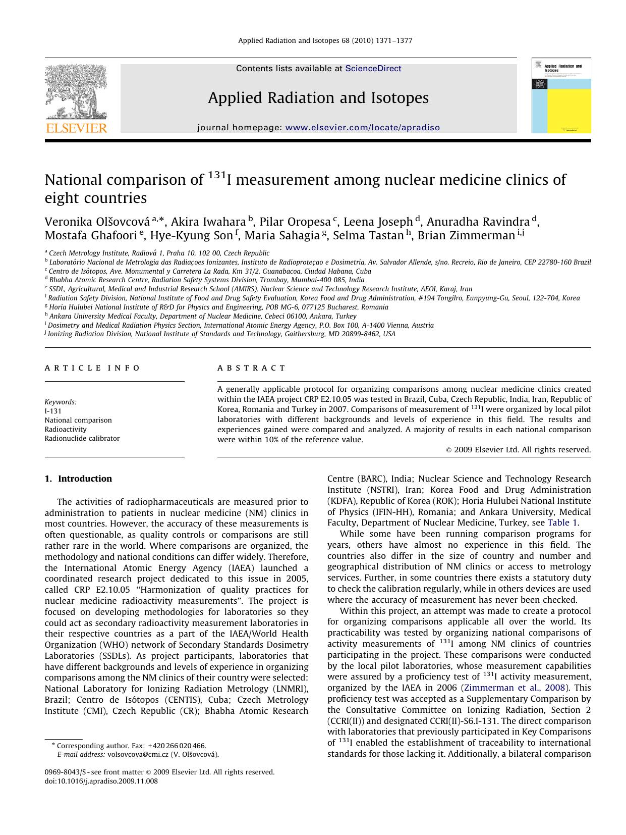 National comparison of 131I measurement among nuclear medicine clinics of eight countries by unknow