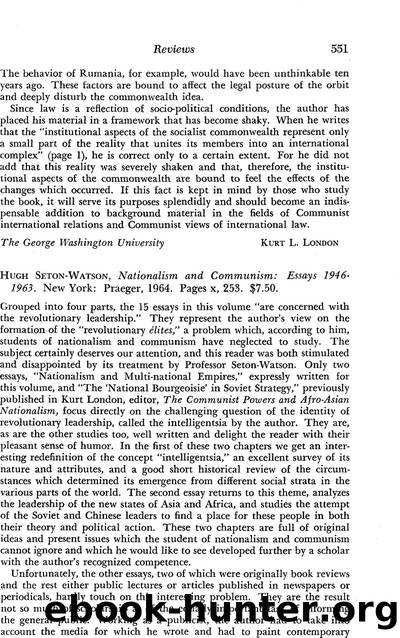 Nationalism and Communism: Essays, 1946-1963 by Hugh Seton-watson