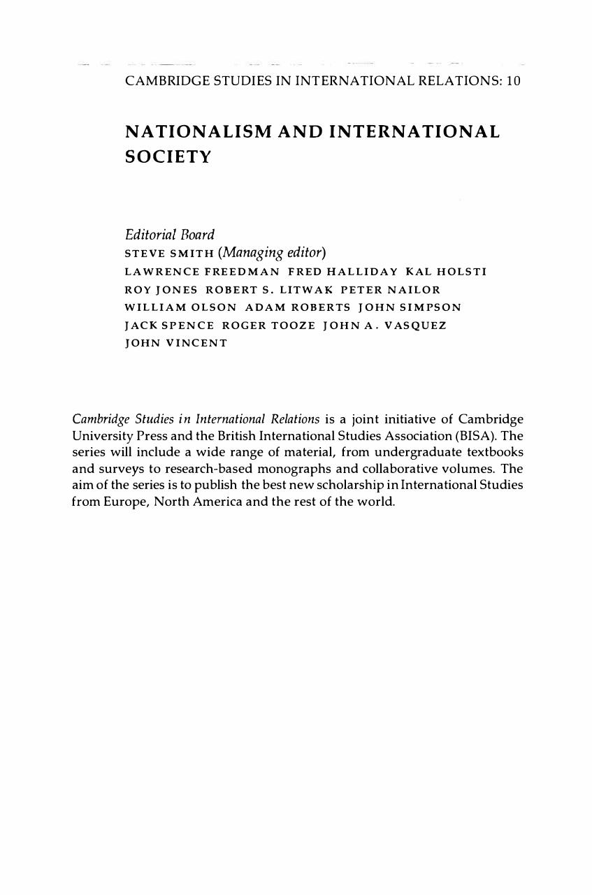 Nationalism and International Society by James Mayall