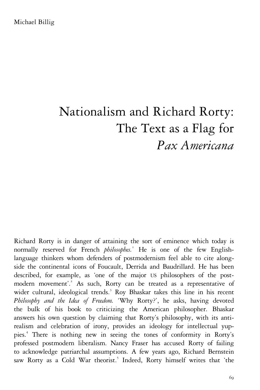 Nationalism and Richard Rorty: The Text as a Flag for Pax Americana by Michael Billig