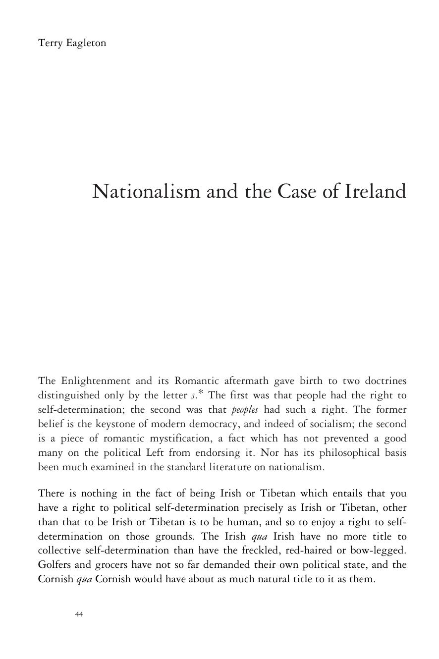Nationalism and the Case of Ireland by Terry Eagleton