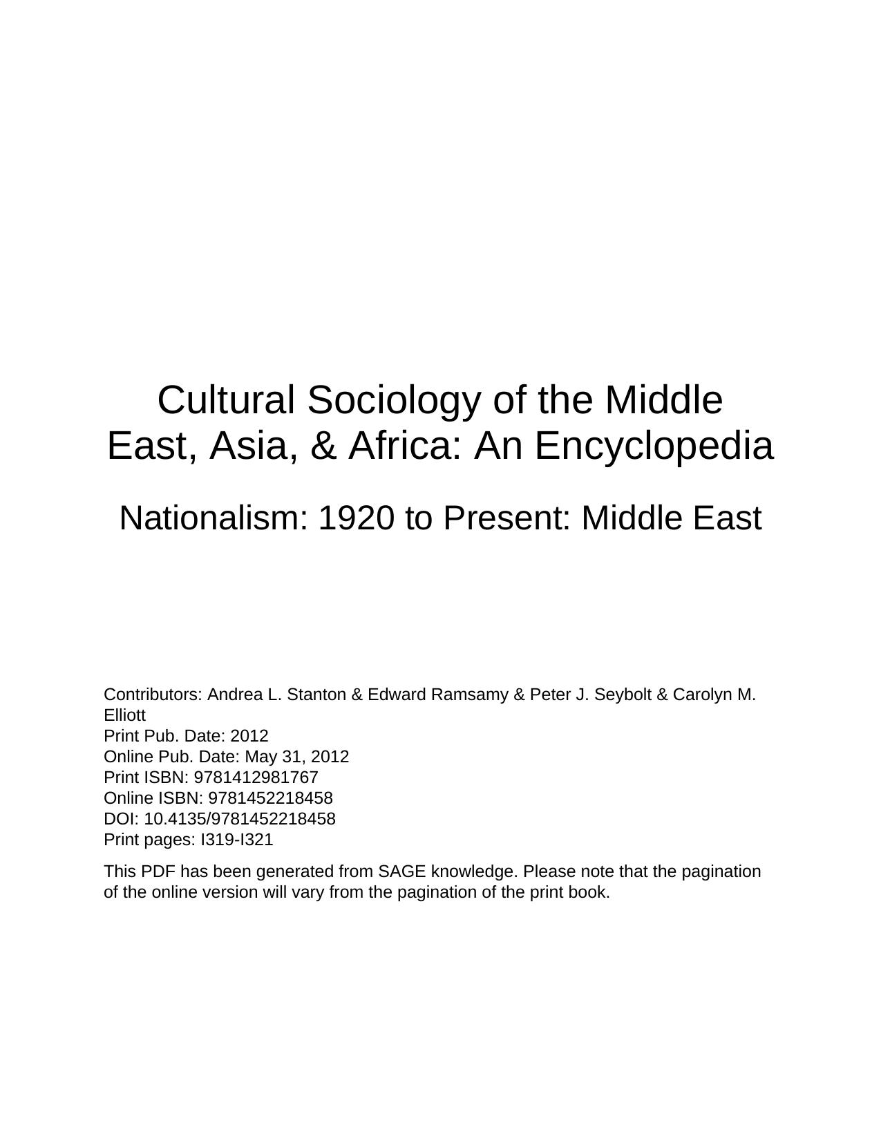 Nationalism: 1920 to Present: Middle East by Nassef Manabilang Adiong