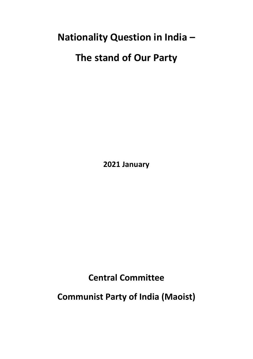 Nationality Question in India â The stand of Our Party by Communist Party of India