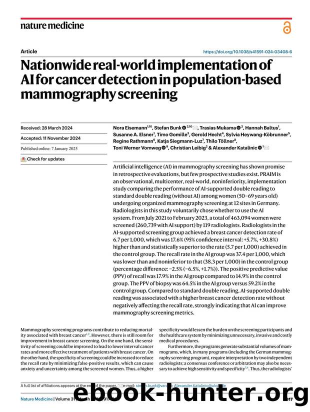 Nationwide real-world implementation of AI for cancer detection in population-based mammography screening by unknow
