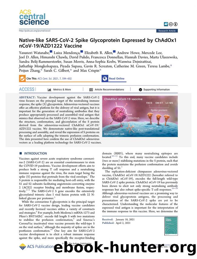 Native-like SARS-CoVâ2 Spike Glycoprotein Expressed by ChAdOx1 nCoV-19AZD1222 Vaccine by unknow