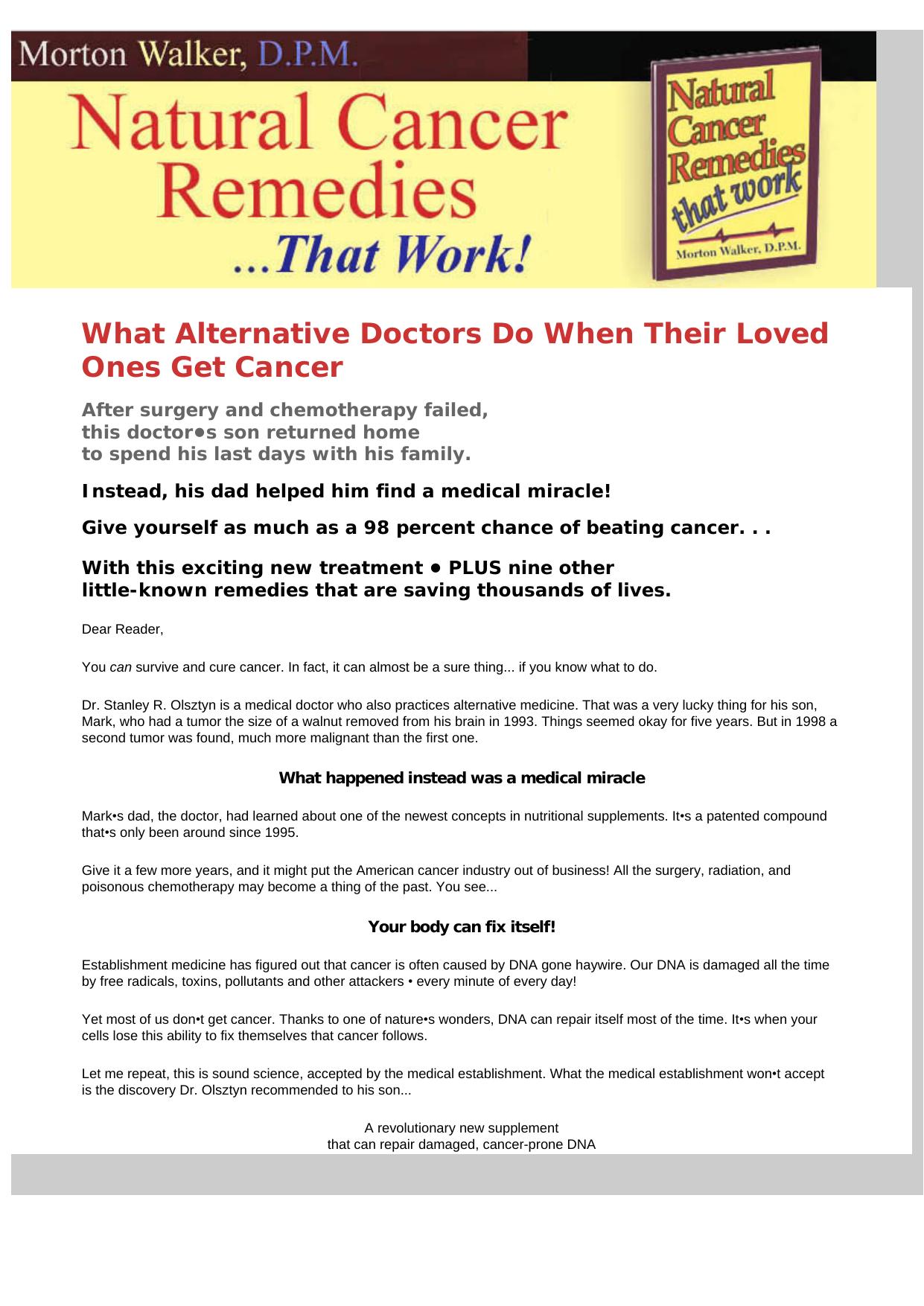 Natural Cancer Remedies That Work. by Best of Kuszter's Collection