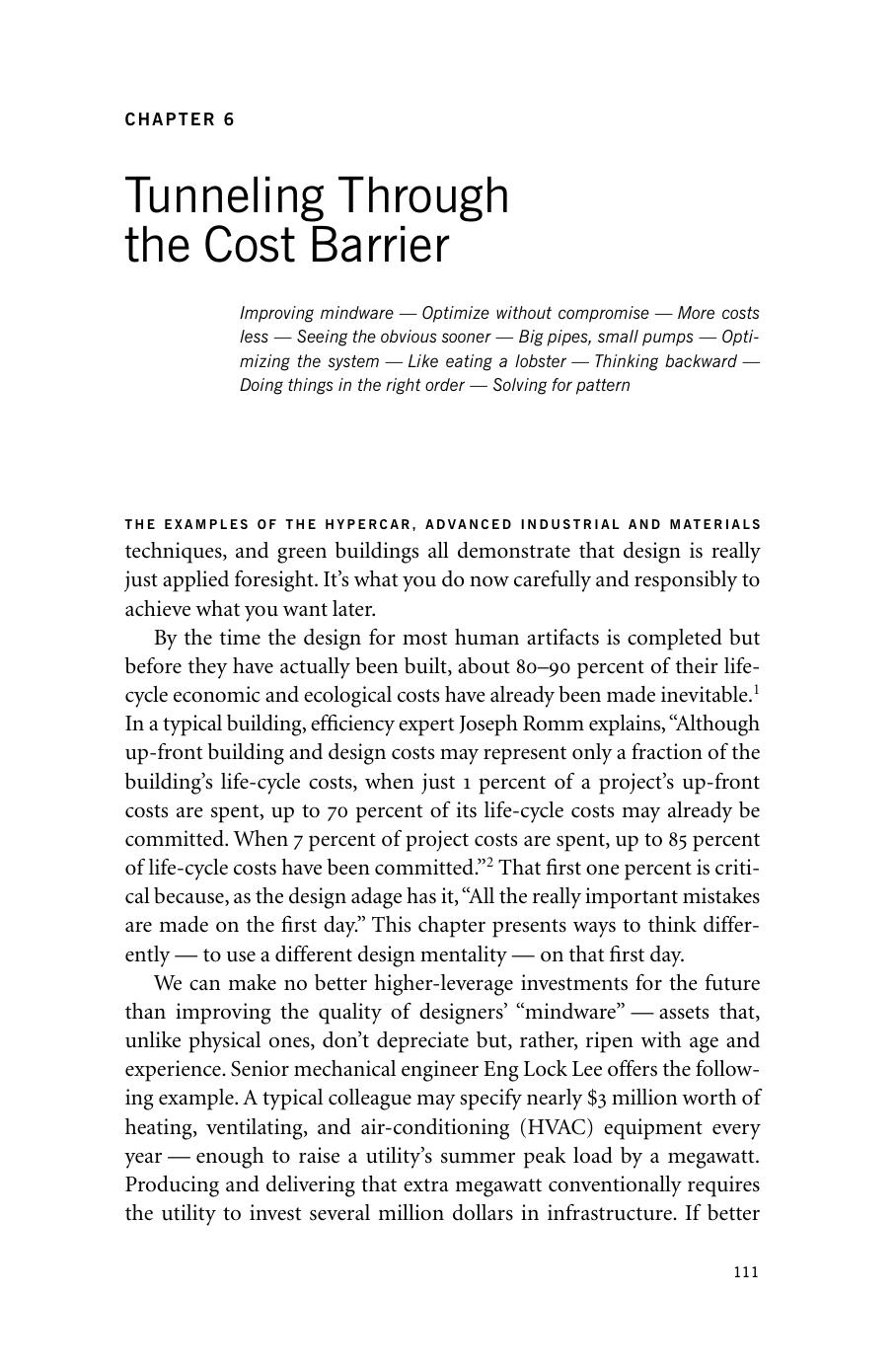 Natural CapitalismâChapter 6: Tunneling Through the Cost Barrier by Paul Hawken Amory Lovins & Hunter Lovins