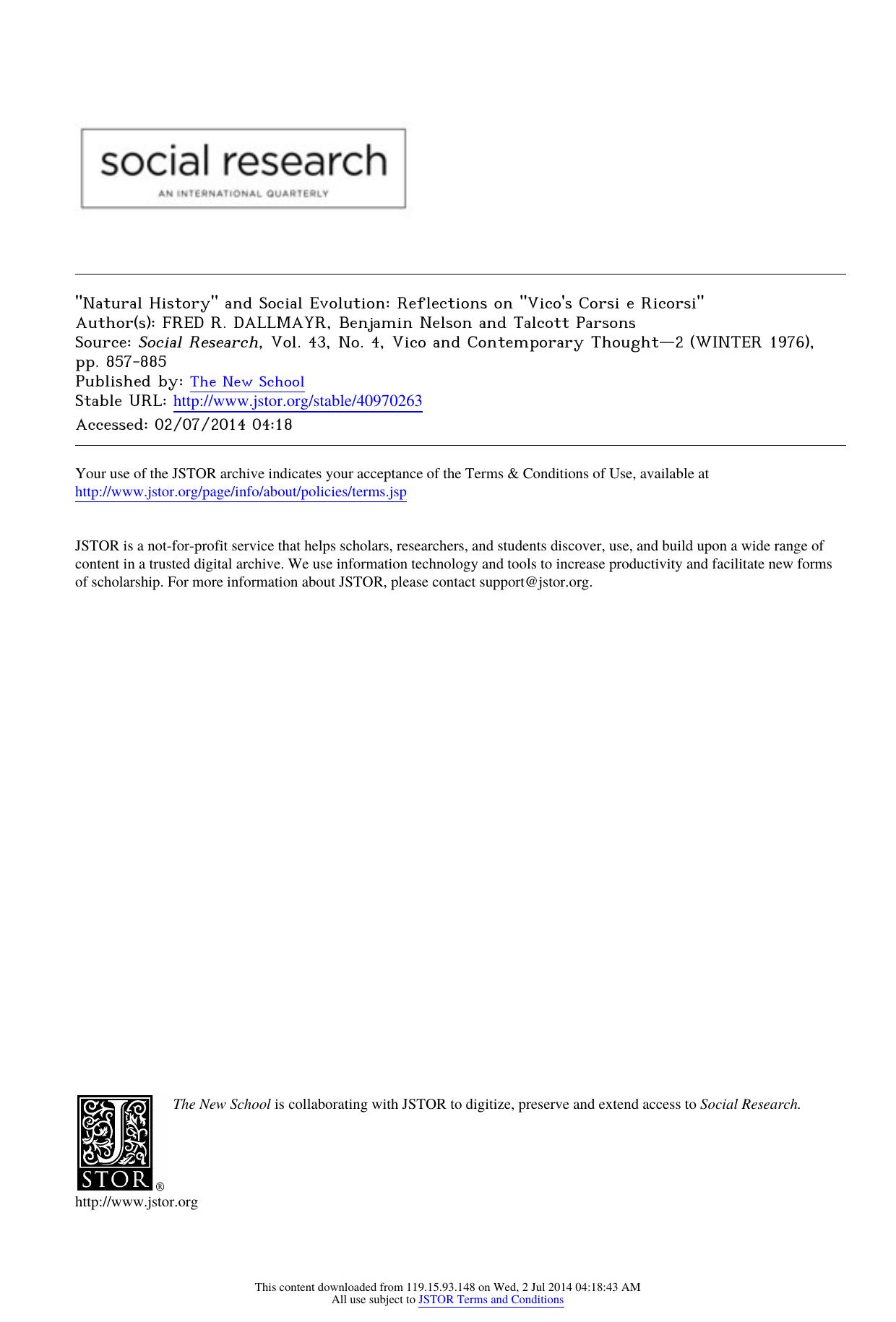 Natural History" and Social Evolution: Reflections on "Vico's Corsi e Ricorsi by Natural History & Social Evolution Reflections on Vico's Corsi e Ricorsi