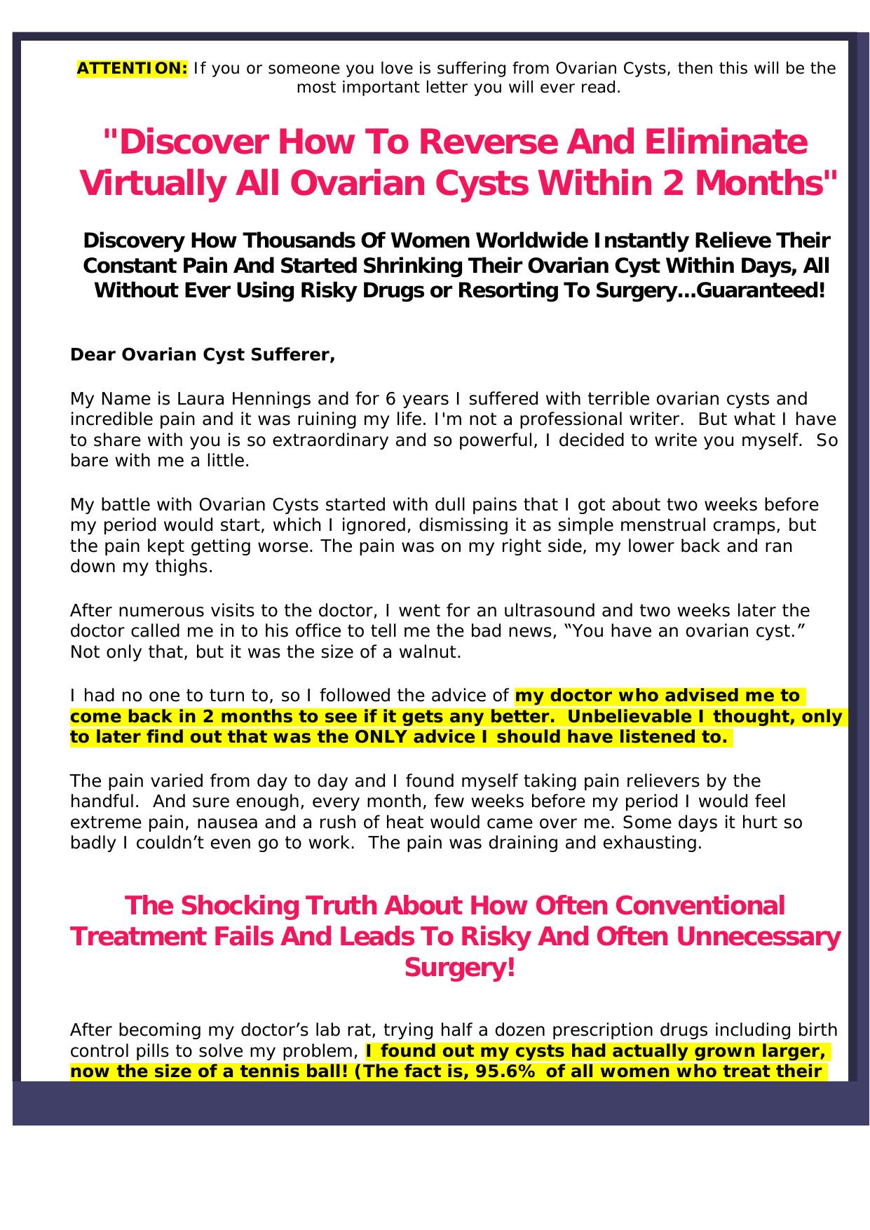 Natural Ovarian Cysts Relief Secrets. by Best of Kuszter's Collection