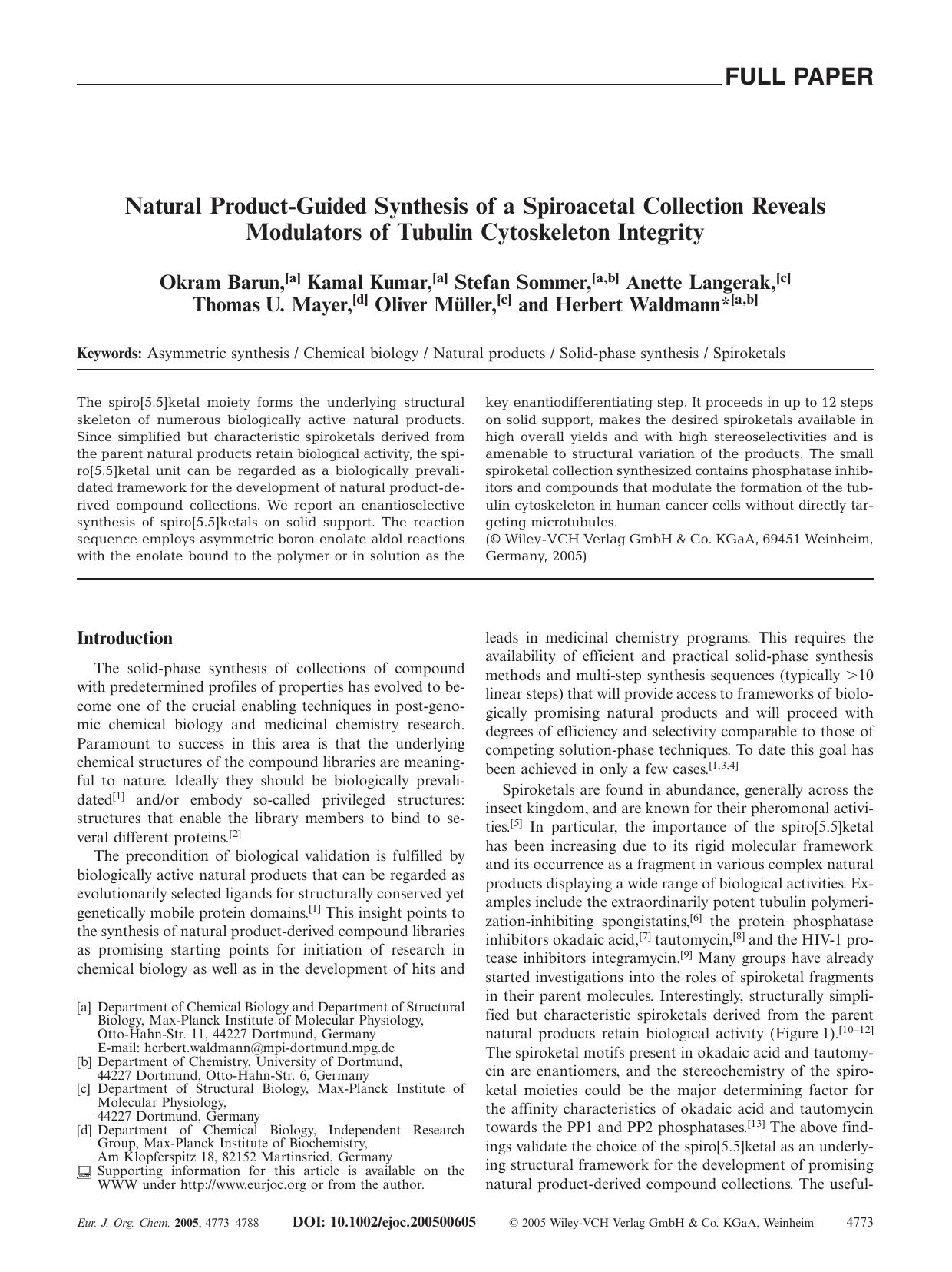 Natural Product-Guided Synthesis of a Spiroacetal Collection Reveals Modulators of Tubulin Cytoskeleton Integrity by Unknown