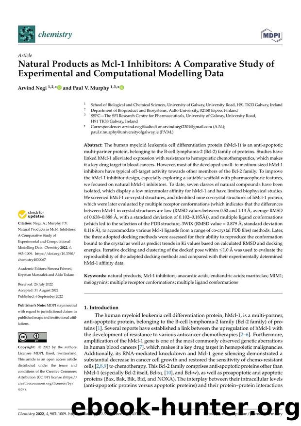 Natural Products as Mcl-1 Inhibitors: A Comparative Study of Experimental and Computational Modelling Data by Arvind Negi & Paul V. Murphy