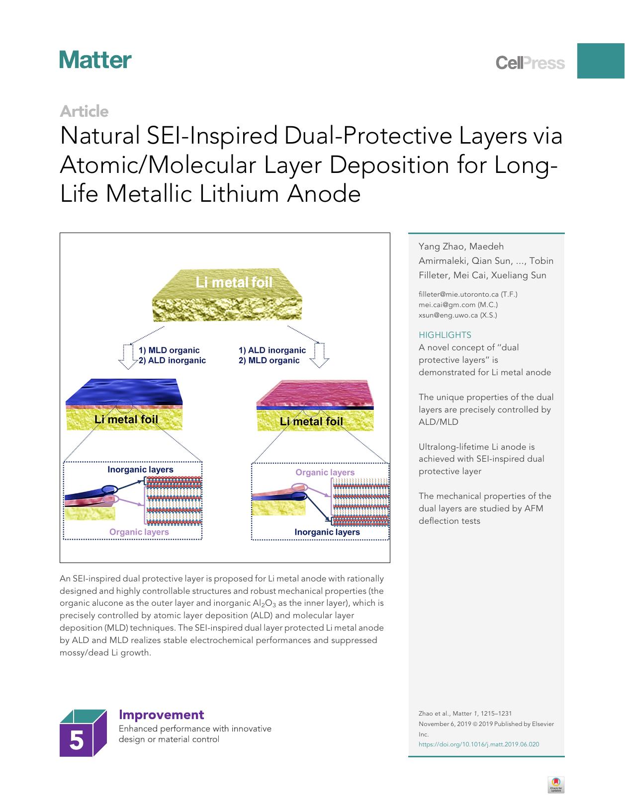 Natural SEI-Inspired Dual-Protective Layers via AtomicMolecular Layer Deposition for Long-Life Metallic Lithium Anode by unknow