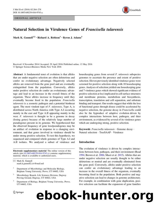 Natural Selection in Virulence Genes of Francisella tularensis by Mark K. Gunnell & Richard A. Robison & Byron J. Adams