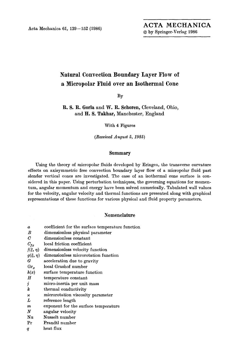 Natural convection boundary layer flow of a micropolar fluid over an isothermal cone by Unknown