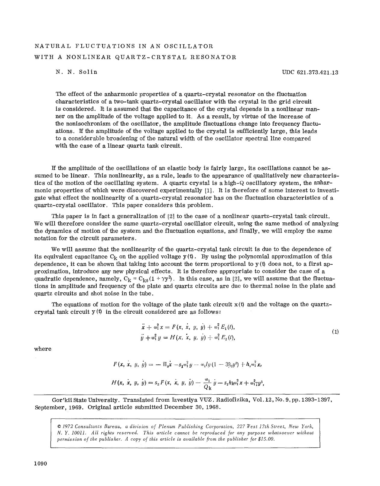 Natural fluctuations in an oscillator with a nonlinear quartz-crystal resonator by Unknown
